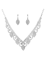 Hochzeit Schmuck Set Silber Damen Strass Braut Halskette Ohrring Set