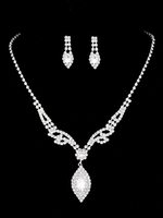 Hochzeit Schmuck Set Silber durchbohrte Strass Tropfen Halskette mit Ohrringen