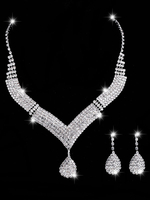 Hochzeit Schmuck Set Silber Ohrringe und Halskette Strass Braut Halskette Set