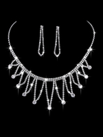 Hochzeit Schmuck Set Silber Ohrringe und Halskette Strass Perlen Hohl Braut Halskette Set