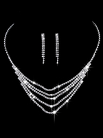 Hochzeit Schmuck Set Silber Ohrringe und Halskette Strass Perlen Tiered Braut Halskette Set