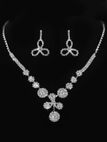 Hochzeit Schmuck Set Silber Strass Blume Braut Ohrringe Halskette Set