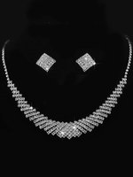 Hochzeit Schmuck Set Silber Strass Perlen Braut Halskette Set