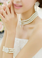 Hochzeit Schmuck Set Strass Ohrringe Perle Halskette und Armband (Ohrring: 5.3 Cm X 3 Cm X 0;5 Cm)