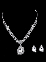 Hochzeit Silberschmuck Set Ohrringe und Halskette Strass Braut Halskette Set