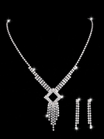 Hochzeit Silberschmuck Set Quasten Ohrringe und Halskette Strass Braut Halskette Set