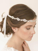 Hochzeit Stirnband Silber Strass Perlen Band Strand Braut Haarschmuck