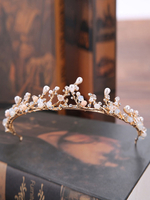 Hochzeit Tiara Gold Headpieces Prinzessin Stirnband Strass Perlen Braut Haarschmuck