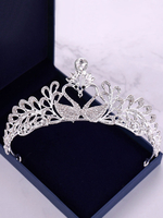 Hochzeit Tiara Krone Royal Headpieces Prinzessin Silver Swan Strass Braut Haarschmuck