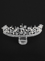 Hochzeit Tiara Princess Crown Braut Kopfschmuck Silber Perlen Strass Royal Haarschmuck