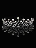 Hochzeit Tiara Silber Princess Crown Braut Kopfschmuck Perlen Strass Royal Haarschmuck
