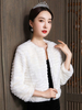 Hochzeit Wrap Elfenbein langen Ärmeln Jewel Neck Kunstpelz Knöpfe Bridal Cover Ups