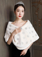 Hochzeit Wrap Elfenbein ärmellose Bateau Hals Kunstpelz Knöpfe Bridal Cover Ups