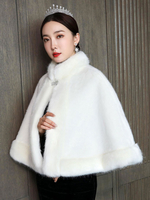 Hochzeit Wrap Elfenbein ärmellose Stehkragen Zubehör Kunstpelz Knöpfe Bridal Cover Ups