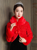 Hochzeit Wraps Red Long Sleeves Umlegekragen Kunstpelz Pom Poms Braut vertuschen