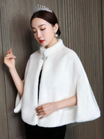 Hochzeit Wraps rot ärmellose Stehkragen Kunstpelz Knöpfe Bridal Cover Ups