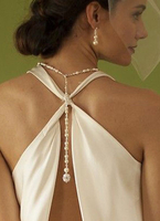 Hochzeit zurück Drop Halskette weiße Perlen Brautschmuck
