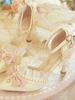 Hochzeits-Hime Sweet Lolita-Schuhe Ecru Weiße Schleifen Ketten Farbblock Stiletto-Absatz Lolita-Pumps