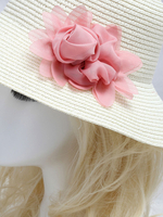 Hochzeits-Hut-Stroh-Rosa-Blumen-Beach Strand-Sommer-Brautkopfschmuck