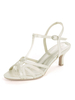 Hochzeitsgast Schuhe Elfenbein Satin Schnalle Open Toe Kitten Heel Brautschuhe