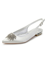 Hochzeitsgast Schuhe Elfenbein spitzen Zehen Strass Flache 0;6 "Brautschuhe Satin Mutter der Braut Schuhe
