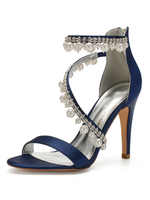 Hochzeitsgast Schuhe Satin Deep Blue Open Toe Strass Brautschuhe