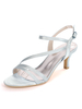 Hochzeitsgast Schuhe Satin Silber Open Toe Buckle Brautschuhe Kitten Heel Mutter Schuhe