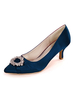 Hochzeitsgast Schuhe Satin spitzen Zehen Strass Brautschuhe Deep Blue Kitten Heel Mutter Schuhe