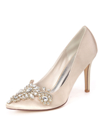 Hochzeitsgast Schuhe Satin spitzen Zehen Strass Party Schuhe Brautschuhe