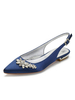 Hochzeitsgast Schuhe tiefblaue Strasssteine spitze Zehen flache Brautschuhe Satin Mutter Schuhe