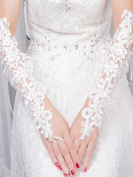 Hochzeitshandschuhe Tüll mit Spitzen in Elfenbeinfarbe Ellbogenlange für Jungendlichen&und Kinder&und Erwachsenen