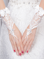 Hochzeitshandschuhe Tüll mit Spitzen in Elfenbeinfarbe Handgelenk-Länge für Jungendlichen&und Kinder&und Erwachsenen