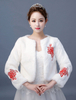 Hochzeitsjacke Kunstpelz Langarm Blumen bestickt Braut Winter Top