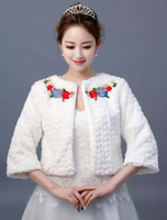 Hochzeitsjacke Kunstpelz Top Blumen bestickt Elfenbein Braut Vertuschungen