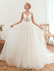 Hochzeitskleid 2021 A Line Straps V-Ausschnitt Spitze appliziert Tüll bodenlangen Brautkleider mit Zug