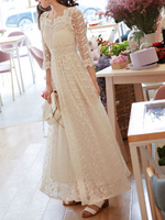Hochzeitskleid 2021 A Line V-Ausschnitt 3/4 Länge Ärmel knöchellangen Spitze Brautkleider