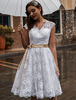 Hochzeitskleid Ecru White Knielänge A Line Ärmellose Spitze V-Ausschnitt Midi Brautkleider