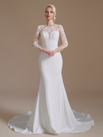 Hochzeitskleid Jewel Neck Long Sleeves Natürliche Taille Spitze mit Schleppe Brautkleider