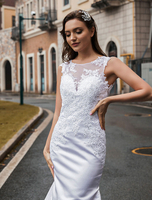 Hochzeitskleid Juwel Neck Sleeveless Mermaid Trompete Natürliche Taille Spitze Gericht Zug Brautkleider