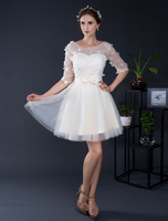 Hochzeitskleid kurze Tüll Off-the-Shoulder halblangen Ärmeln Mini Brautkleid a-line Illusion Homecoming Spitzenkleid