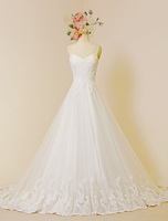 Hochzeitskleid Luxus Sweetheat trägerlosen a-Linie Kapelle Zug Tüll Applique Brautkleid Spitze