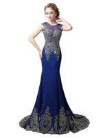 Hochzeitskleid Meerjungfrau Kleid Königsblau Tüll Halfter Ärmellose Applique Scheide Brautkleider