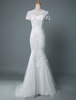 Hochzeitskleid Meerjungfrau mit kurzen Ärmeln Spitze Jewel Neck Brautkleider mit Zug