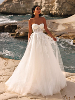 Hochzeitskleid Meerjungfrau Spitze Brautkleider Tüll trägerlos ärmellos und Reißverschluss Brautkleid Meerjungfrau