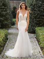 Hochzeitskleid Meerjungfrau Spitze V-Ausschnitt ärmellos Brautkleid Meerjungfrau