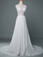 Hochzeitskleid mit V-Ausschnitt ärmellose Spitze eine Linie bodenlangen Chiffon Brautkleider mit Zug