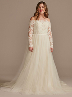 Hochzeitskleid mit Zug A-line Langarm Tüll Bateau Neck Elfenbein Spitze Brautkleider