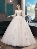 Hochzeitskleid Prinzessin Silhouette Fledermaushals Halbe Ärmel Bodenlange Brautkleider