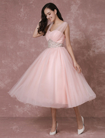 Hochzeitskleid Rosa Brautkleid kurze rückenfreie Cocktailkleid Tüll Milanoo