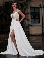 Hochzeitskleid Strand A-line Silhouette Jewel Hals Spitze Mieder Chiffon Hochzeit Kleid